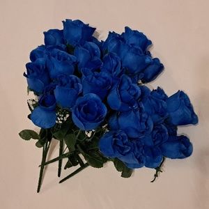 Blue Silk Artificial Rose Bud Flowers